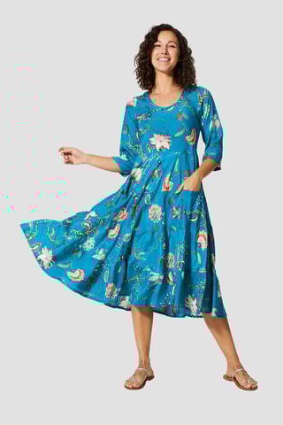 Vestido comprido - Azul e rosa - Azul e rosa