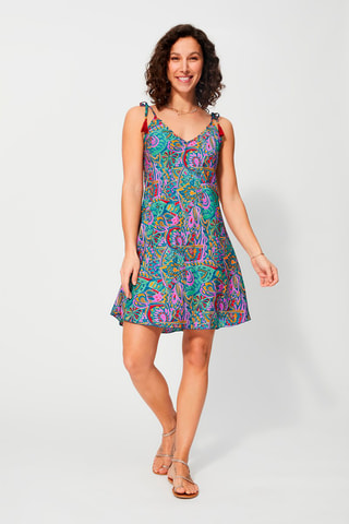 Vestido trapézio Azul-marinho - Azul, verde e laranja