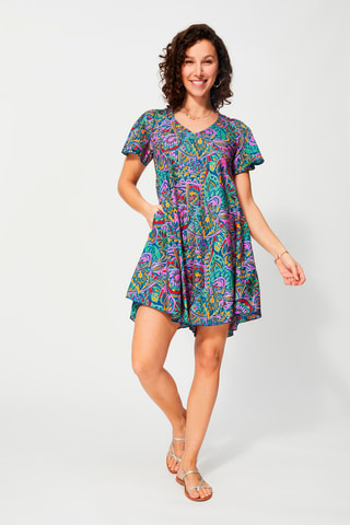 Vestido trapézio Azul-marinho - Azul, verde e laranja