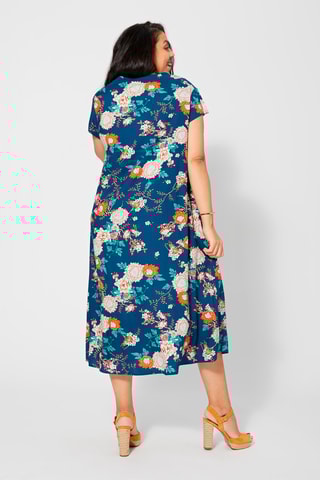 Vestido midi - Branco, azul e laranja