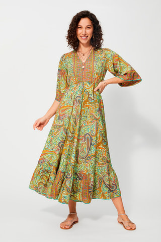 Vestido midi Turquesa e laranja - Azul, verde e laranja