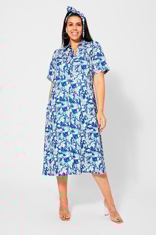 Vestido-camisa - Branco e azul