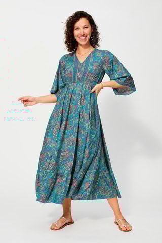 Vestido comprido - Azul, verde e amarelo