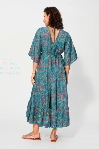 Vestido comprido - Azul, verde e amarelo