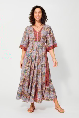 Vestido comprido Rosa - Vermelho, azul e verde