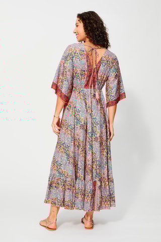 Vestido comprido Rosa - Vermelho, azul e verde