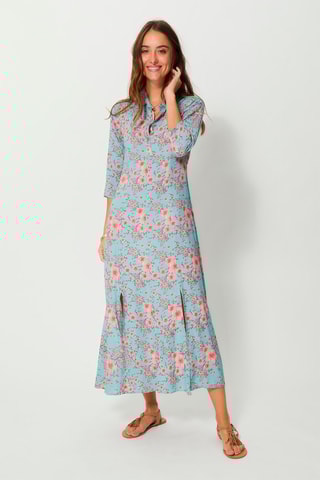 Vestido comprido Azul-claro e rosa - Azul, castanho e rosa