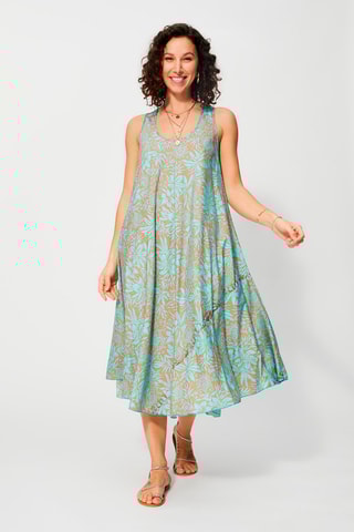 Vestido midi Turquesa e castanho - Azul e castanho