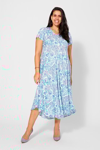 Vestido midi - Branco, azul e violeta