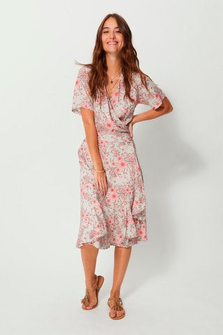 Vestido midi - Branco, castanho e rosa