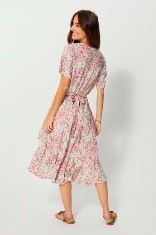 Vestido midi - Branco, castanho e rosa