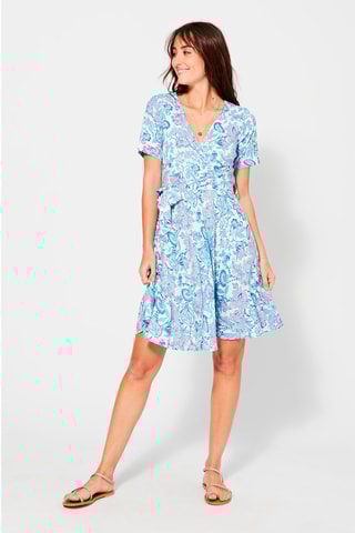 Vestido traçado Branco - Branco, azul e rosa