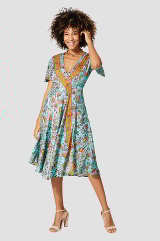 Vestido - Azul - Branco, azul e verde