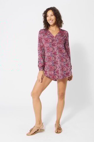 Túnica assimétrica Violeta - Bege, azul e violeta