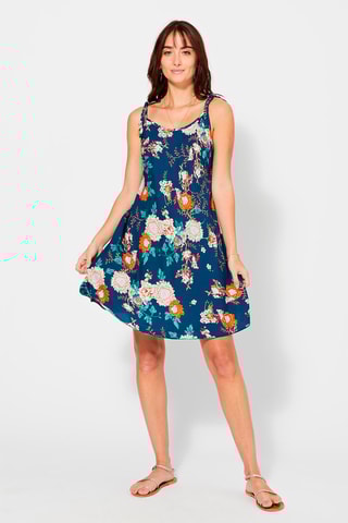 Vestido florido Azul-marinho - Branco, azul e laranja