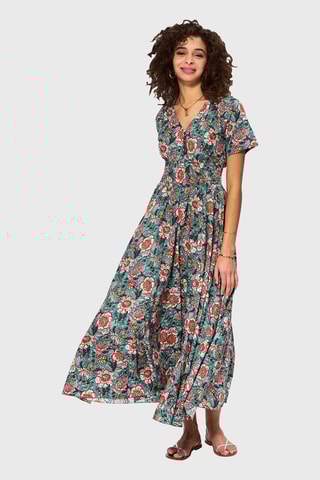 Vestido comprido - Azul e laranja - Azul e laranja