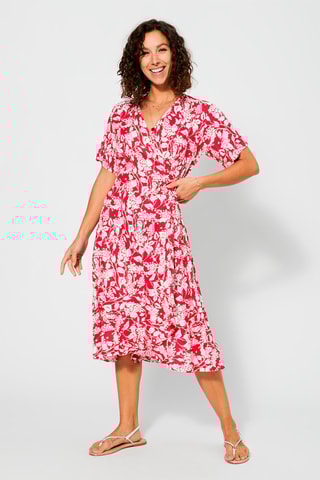 Vestido traçado - Fúcsia - Branco e rosa