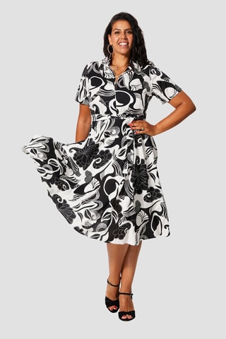 Vestido estilo patinadora midi - Branco e preto - Branco e preto