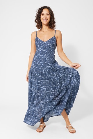 Vestido comprido - Azul-escuro - Branco e azul