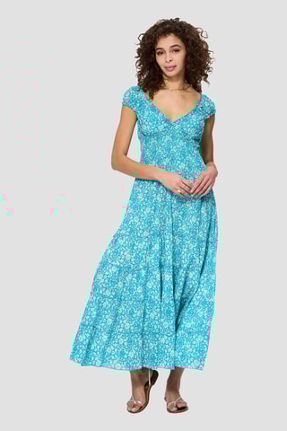 Vestido comprido - Turquesa - Branco e azul