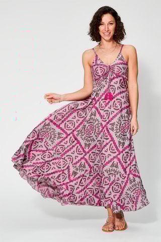 Vestido midi Toupeira e fúcsia - Castanho, rosa e cinzento