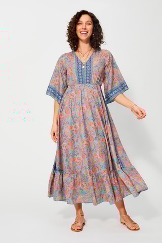 Vestido comprido Turquesa - Preto, azul e rosa