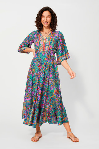 Vestido comprido Turquesa - Vermelho, azul e verde