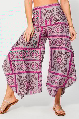 Calças palazzo cintura subida Cinzento e violeta - Violeta, rosa e cinzento