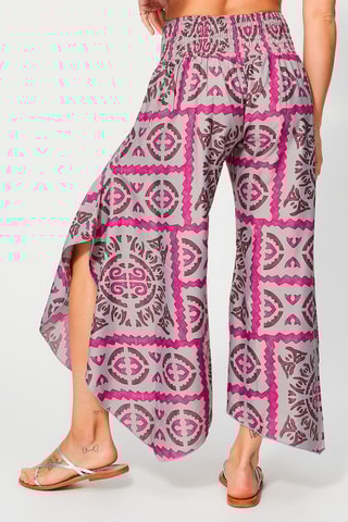 Calças palazzo cintura subida Cinzento e violeta - Violeta, rosa e cinzento