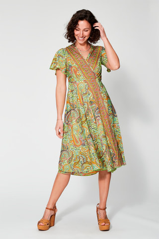 Vestido traçado Verde-claro e laranja - Verde, laranja e rosa