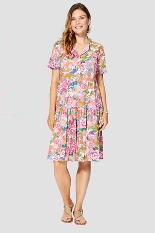 Vestido médio - 
Rosa - Verde e rosa