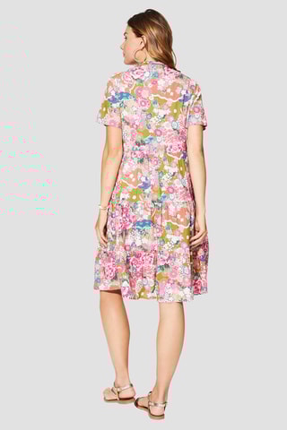 Vestido médio - 
Rosa - Verde e rosa