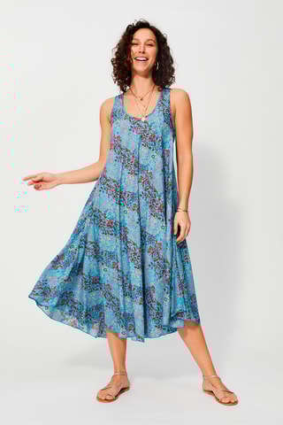 Vestido trapézio Turquesa e bordô - Vermelho, azul e rosa