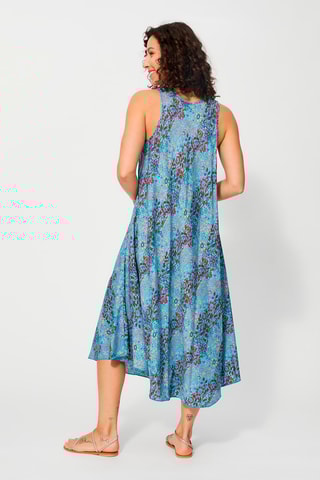 Vestido trapézio Turquesa e bordô - Vermelho, azul e rosa