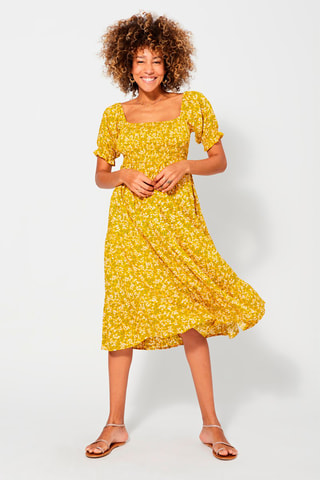 Vestido midi - Amarelo - Branco, verde e amarelo