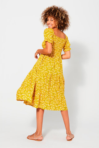 Vestido midi - Amarelo - Branco, verde e amarelo