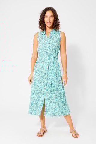 Vestido-camisa Turquesa e cru - Branco, azul e violeta