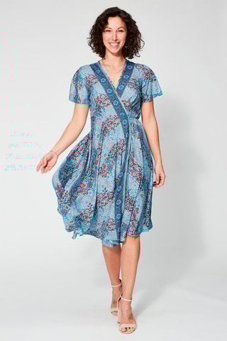 Vestido traçado Azul-claro e vermelho - Vermelho, azul e rosa