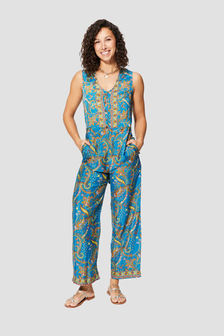 Macacão - Azul-petróleo - Verde e laranja