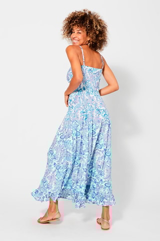 Vestido comprido - Branco - Branco, azul e violeta