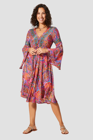 Vestido - Rosa - Azul, amarelo e laranja