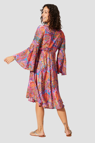 Vestido - Rosa - Azul, amarelo e laranja