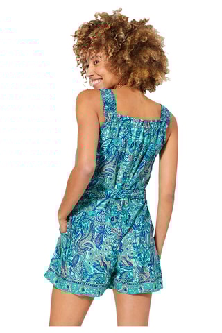 Macacão curto sem mangas - Verde, azul-marinho e bege