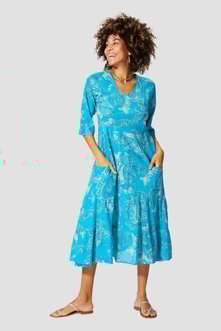 Vestido midi - Turquesa e branco