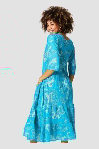 Vestido midi - Turquesa e branco