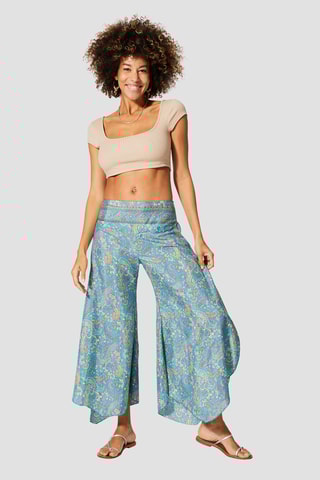 Calças - Azul, cinzento e cru