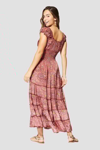 Vestido comprido - Rosa, bege e azul