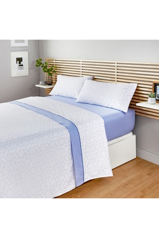 Parure de draps en coton 59 fils/cm² - Blanc et bleu