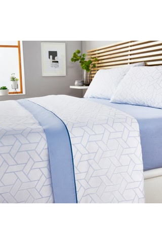 Parure de draps en coton 59 fils/cm² - Blanc et bleu