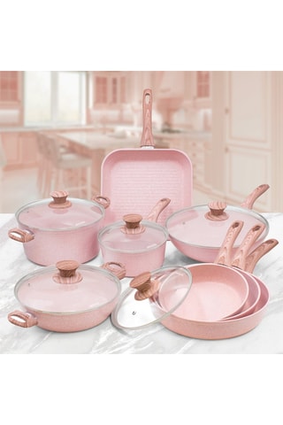 Batería de cocina de granito y cuarzo rosa Stonerose - 13 piezas